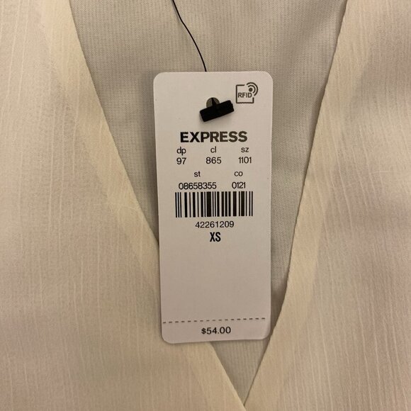 Express Women's V-Neck Smocked Cuff Peplum Top Long Sleeves Swan Size XS NWT $54 - Picture 15 of 16